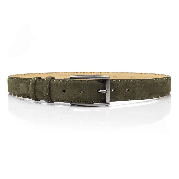 Pasek zamszowy skórzany - kolor khaki/zielony ze srebrną klamrą PREMIUM COLLECTION