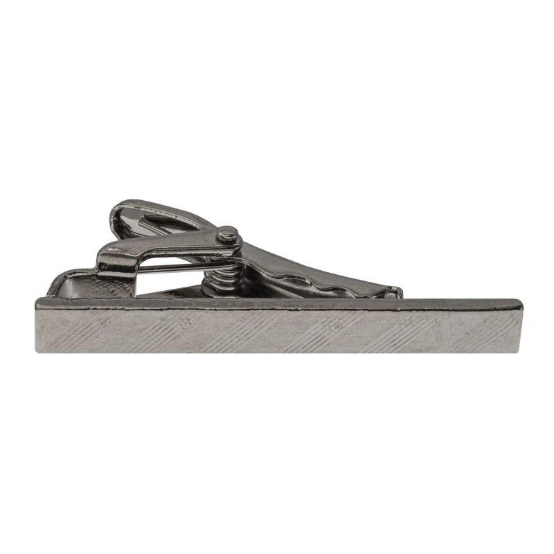 Spinka do krawata ciemnosrebrna klasyczna / elegancka w prążek 4cm