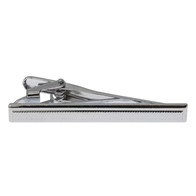 Spinka do krawata srebrna klasyczna / elegancka gładka z prążkiem 5cm EM