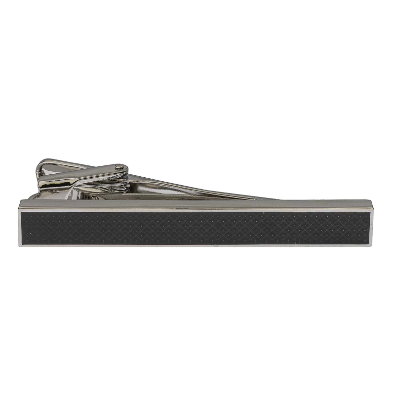 Spinka do krawata srebro-czarna elegancka w mikrowzór 5,5cm