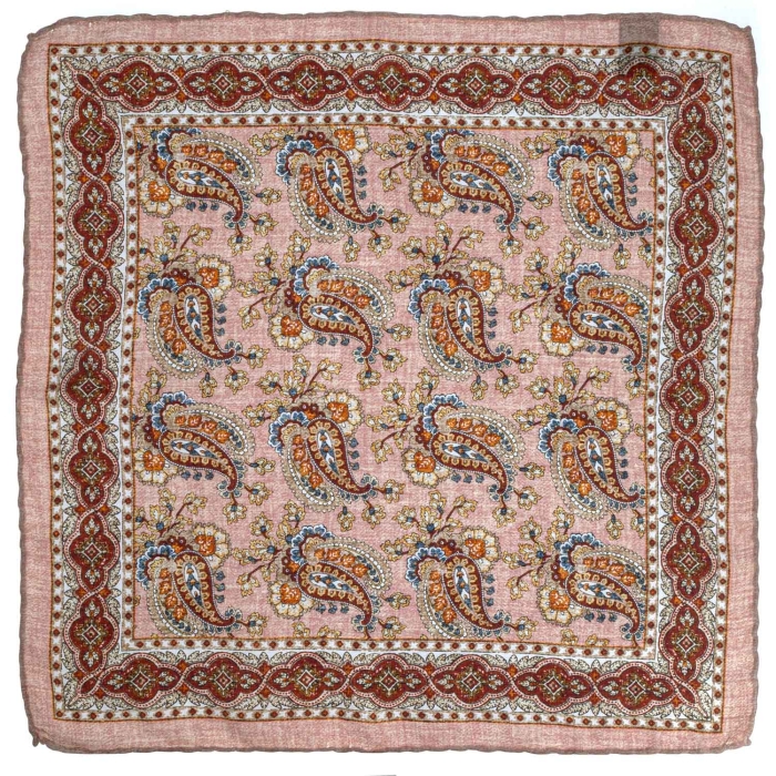 Poszetka jedwabna klasyczna łososiowa w paisley EM PREMIUM