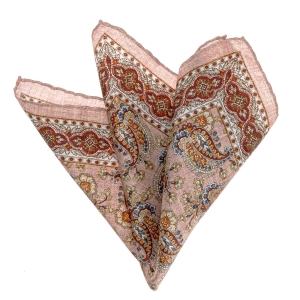 Poszetka jedwabna klasyczna łososiowa w paisley EM PREMIUM