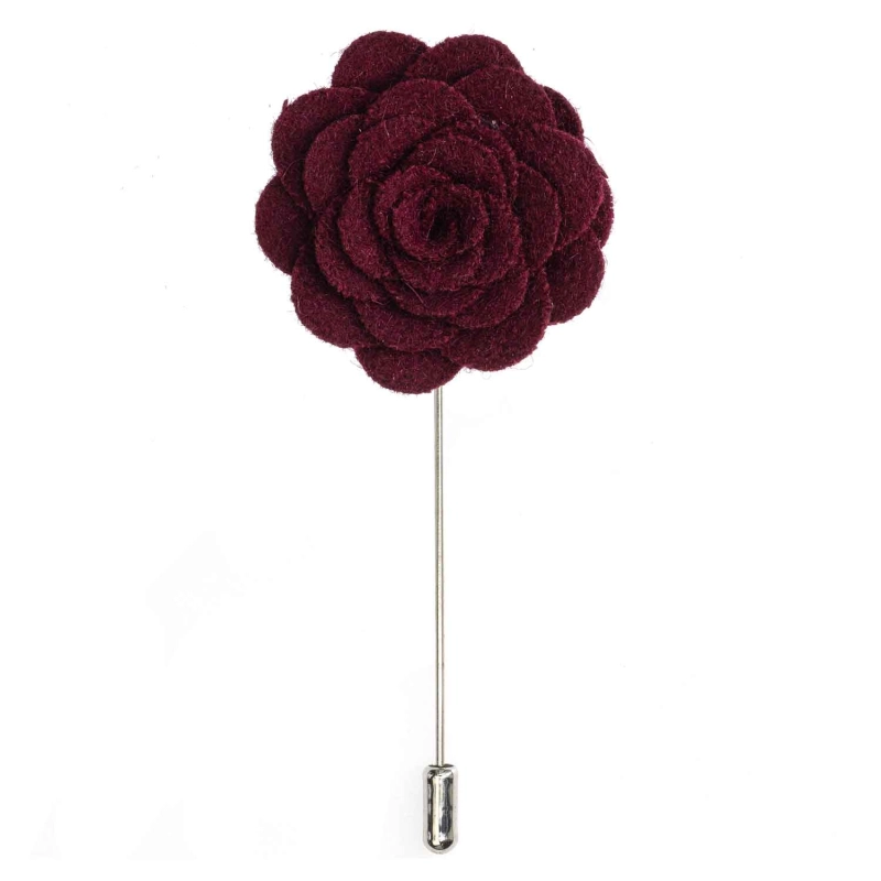Szpilka do butonierki różyczka z filcu w kolorze bordowym EM