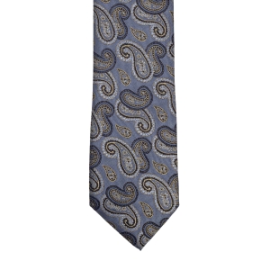 Krawat jedwabny szaroniebieski w paisley PREMIUM EM