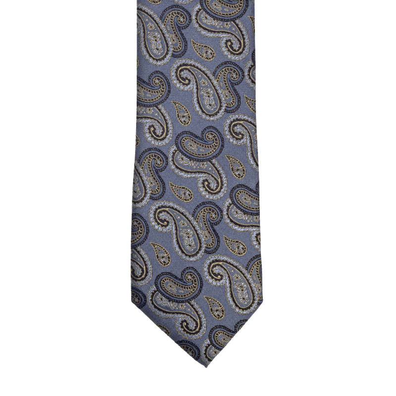Krawat jedwabny szaroniebieski w paisley PREMIUM EM