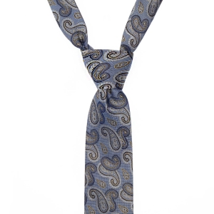 Krawat jedwabny szaroniebieski w paisley PREMIUM EM
