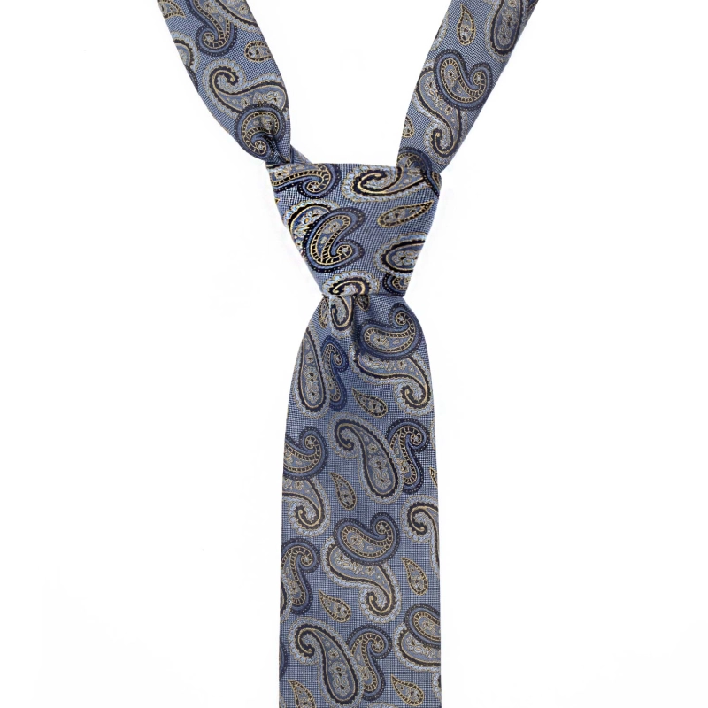 Krawat jedwabny szaroniebieski w paisley PREMIUM EM