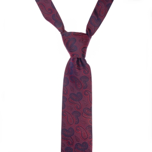 Krawat jedwabny bordowy w granatowy wzór paisley PREMIUM EM