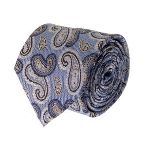 Krawat jedwabny szaroniebieski w paisley PREMIUM EM
