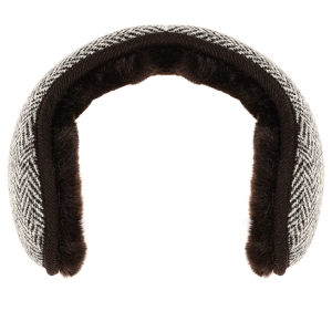 Nauszniki zimowe szare / czarno - białe w pepitkę z wełny Harris Tweed z ociepleniem - składane