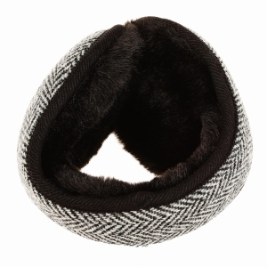 Nauszniki zimowe szare / czarno - białe w pepitkę z wełny Harris Tweed z ociepleniem - składane