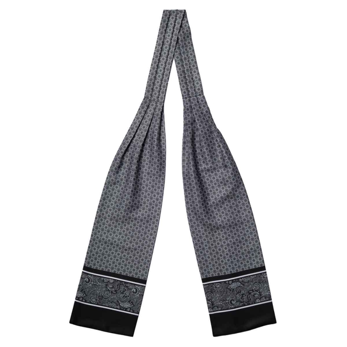 Fular - askot jedwabny szary/czarny elegancki w geometryczny mikrowzór / paisley EM