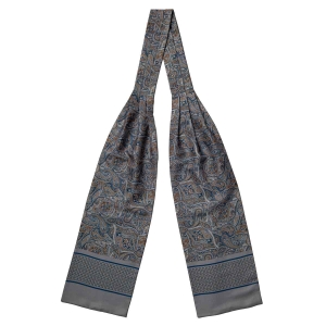 Fular - askot jedwabny szary - brązowy - niebieski elegancki w paisley / mikrowzór EM