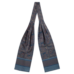 Fular - askot jedwabny niebieski - granatowy - brązowy elegancki w paisley / mikrowzór EM