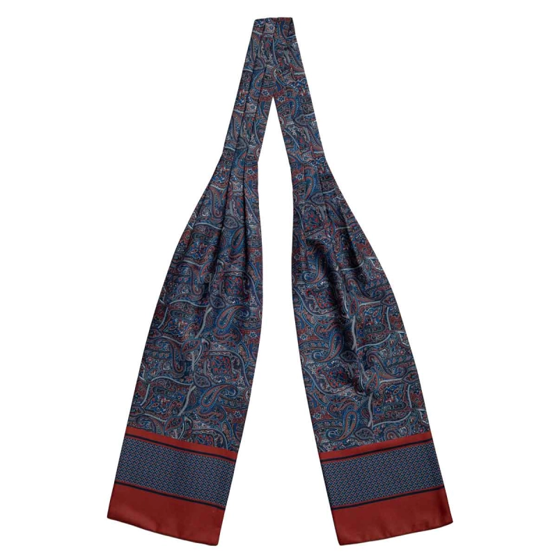 Fular - askot jedwabny granatowy - niebieski - bordowy elegancki w paisley / mikrowzór EM