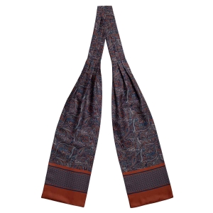 Fular - askot jedwabny granatowy - pomarańczowy - niebieski elegancki w paisley / mikrowzór EM