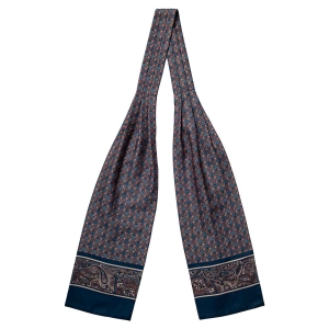 Fular - askot jedwabny granatowy - niebieski elegancki w mikrowzór / paisley EM