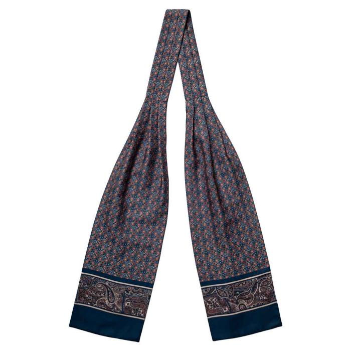 Fular - askot jedwabny granatowy - niebieski elegancki w mikrowzór / paisley EM