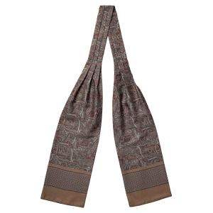 Fular - askot jedwabny brązowy - bordowy elegancki w paisley / mikrowzór EM