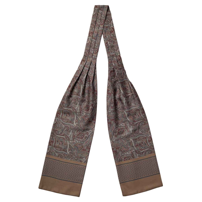 Fular - askot jedwabny brązowy - bordowy elegancki w paisley / mikrowzór EM