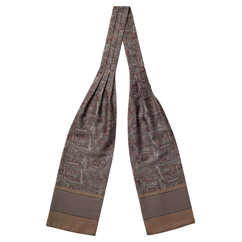 Fular - askot jedwabny brązowy - bordowy elegancki w paisley / mikrowzór EM