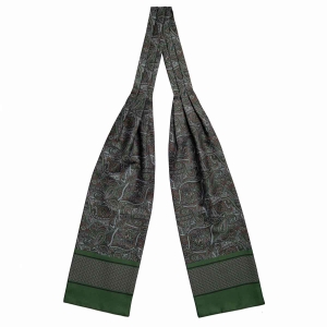 Fular - askot jedwabny zielony - oliwkowy - bordowy elegancki w paisley / mikrowzór EM