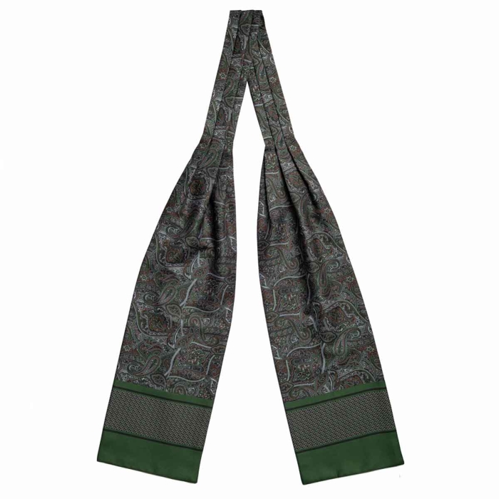 Fular - askot jedwabny zielony - oliwkowy - bordowy elegancki w paisley / mikrowzór EM