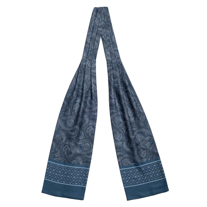 Fular - askot jedwabny niebieski- elegancki w paisley / mikrowzór EM