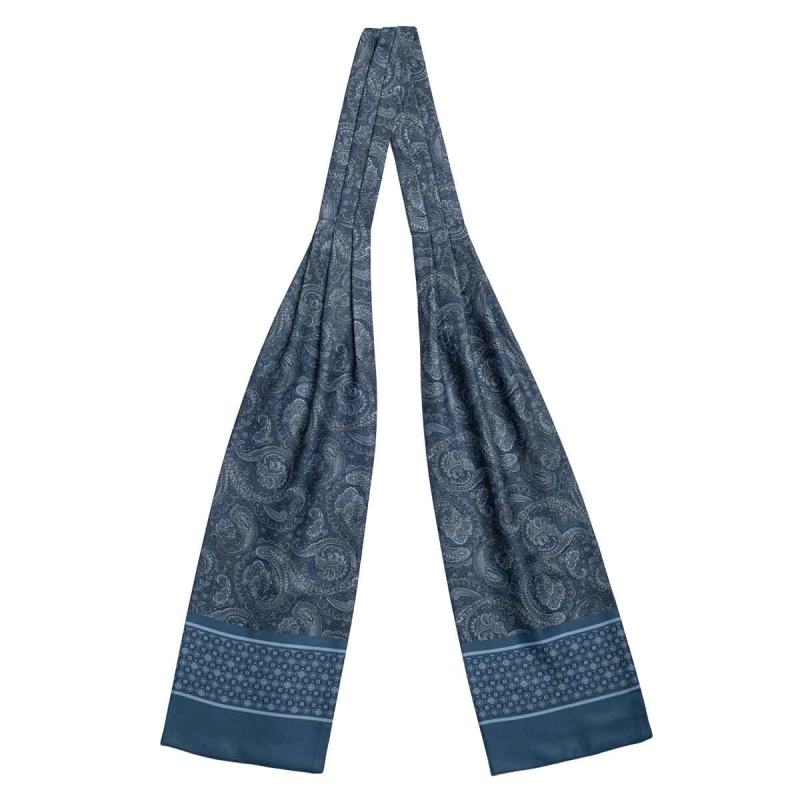 Fular - askot jedwabny niebieski- elegancki w paisley / mikrowzór EM