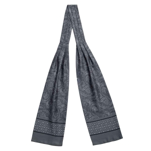 Fular - askot jedwabny szary- jasnoszary elegancki w paisley / mikrowzór EM
