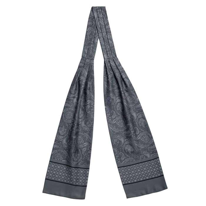 Fular - askot jedwabny szary- jasnoszary elegancki w paisley / mikrowzór EM
