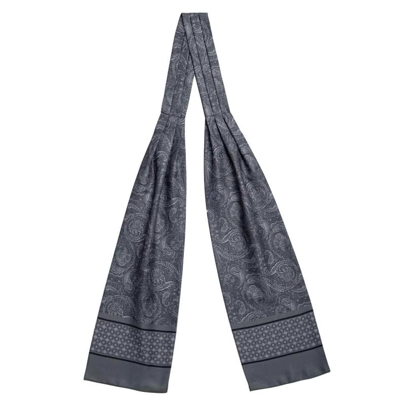 Fular - askot jedwabny szary- jasnoszary elegancki w paisley / mikrowzór EM