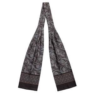 Fular - askot jedwabny czekoladowo - beżowy elegancki w paisley / mikrowzór EM
