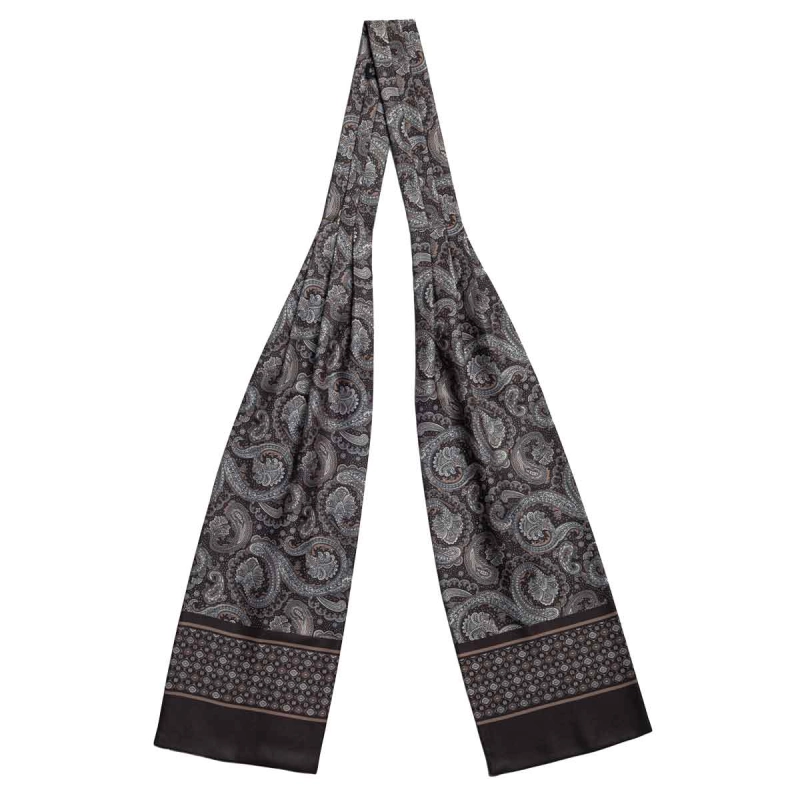 Fular - askot jedwabny czekoladowo - beżowy elegancki w paisley / mikrowzór EM