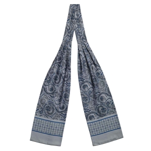 Fular - askot jedwabny szaro - granatowy elegancki w paisley / mikrowzór EM