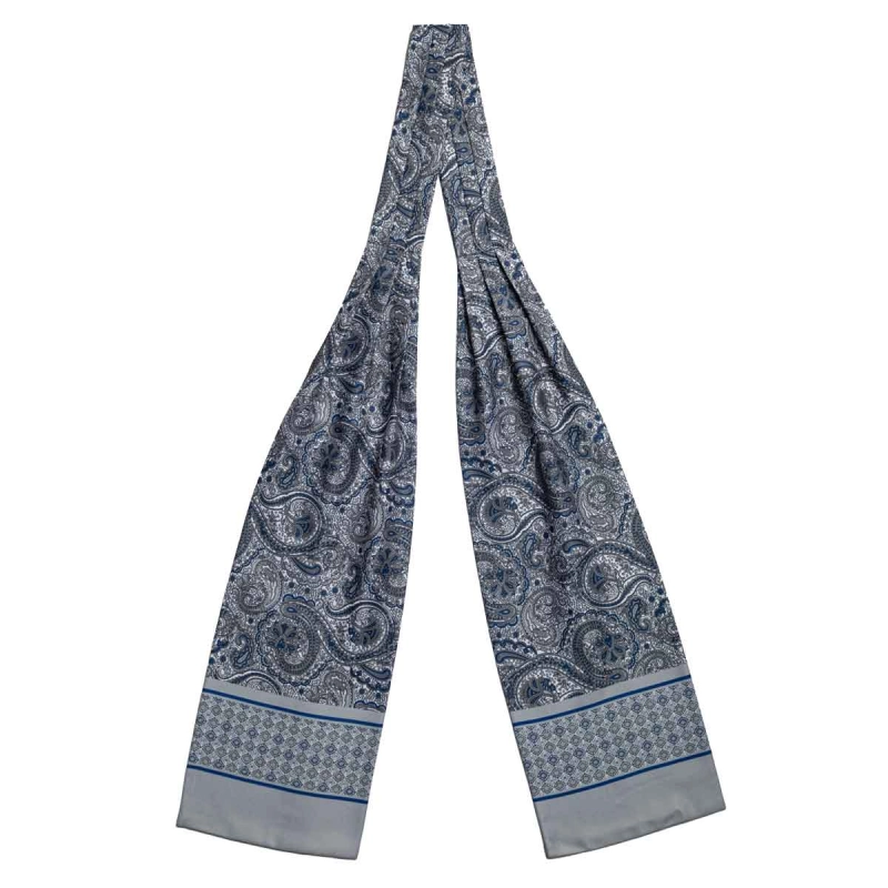 Fular - askot jedwabny szaro - granatowy elegancki w paisley / mikrowzór EM