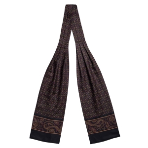 Fular - askot jedwabny czekoladowy- czarny elegancki w mikrowzór / paisley EM