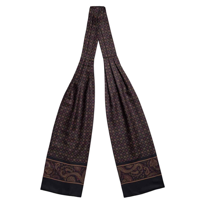 Fular - askot jedwabny czekoladowy- czarny elegancki w mikrowzór / paisley EM