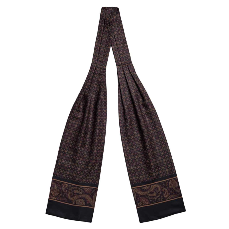 Fular - askot jedwabny czekoladowy- czarny elegancki w mikrowzór / paisley EM