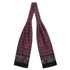 Fular - askot jedwabny bordowy - czarny elegancki w mikrowzór / paisley EM