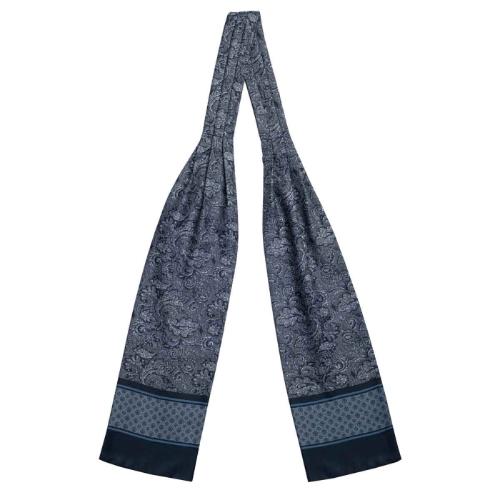 Fular - askot jedwabny granatowy- niebieski elegancki w paisley / mikrowzór EM