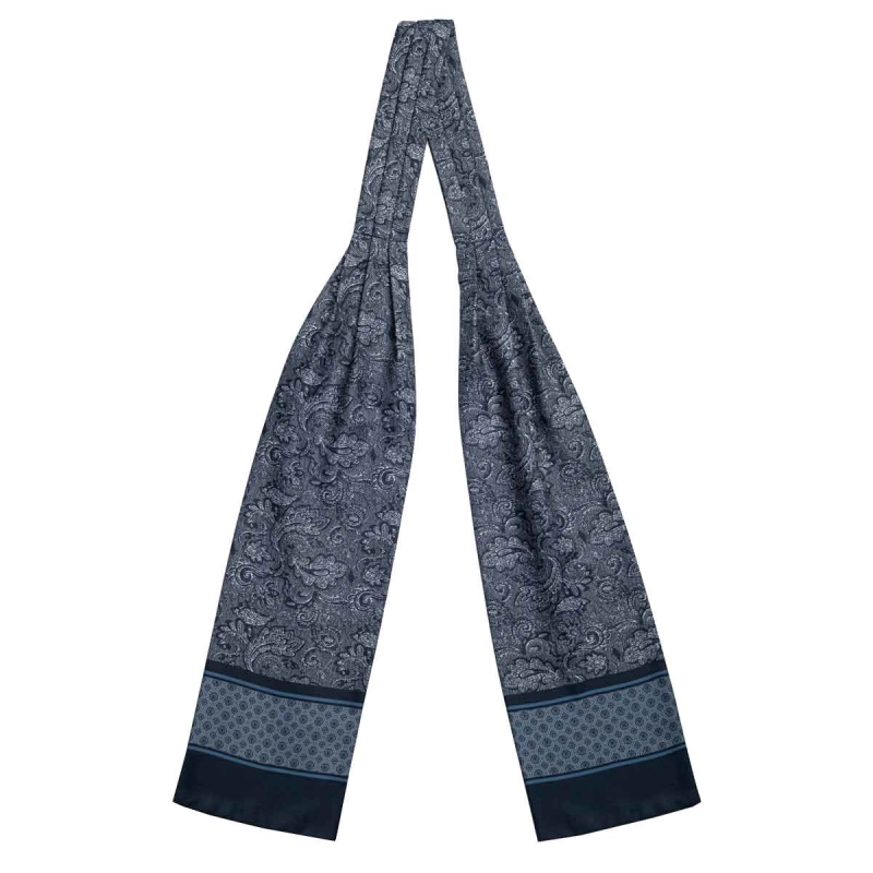 Fular - askot jedwabny granatowy- niebieski elegancki w paisley / mikrowzór EM