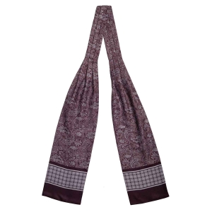 Fular - askot jedwabny bordowy - biały elegancki w paisley / mikrowzór EM