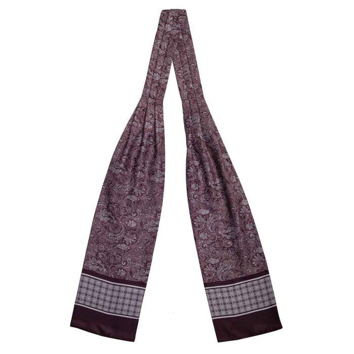 Fular - askot jedwabny bordowy - biały elegancki w paisley / mikrowzór EM