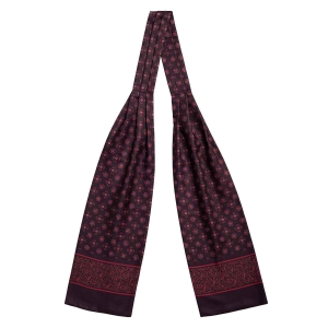 Fular - askot jedwabny bordowy - czerwony elegancki w mikrowzór / paisley EM