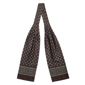 Fular - askot jedwabny brązowy - beżowy elegancki w mikrowzór / paisley EM