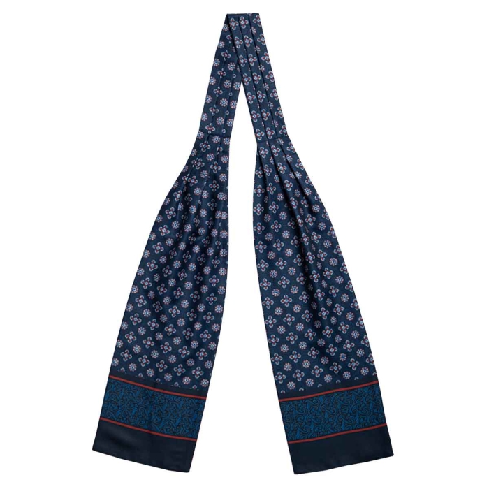 Fular - askot jedwabny granatowy - czerwony elegancki w mikrowzór / paisley EM
