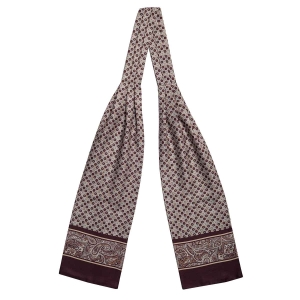 Fular - askot jedwabny beżowy - bordowy elegancki w mikrowzór / paisley EM