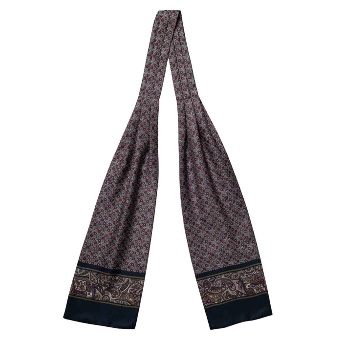 Fular - askot jedwabny granatowy - bordowy- beżowy elegancki w mikrowzór / paisley EM