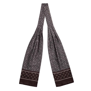 Fular - askot jedwabny beżowy - brązowy elegancki w paisley / mikrowzór EM